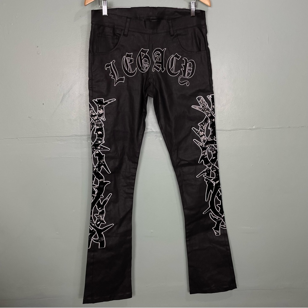 Legacy Of Faith Wax Denim Jeans Pants Streetwear Size 32 White Black - Picture 2 of 10
